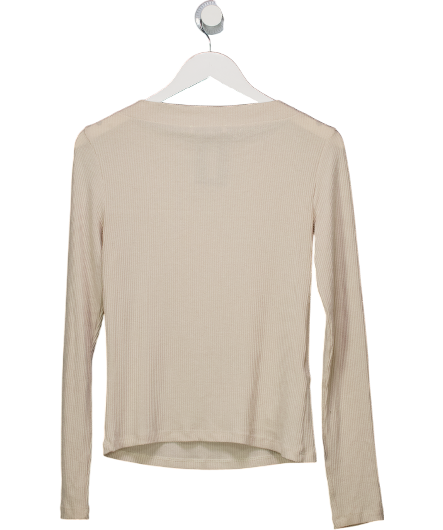 MANGO Beige Supersoft Ribbed Long Sleeve Top UK S