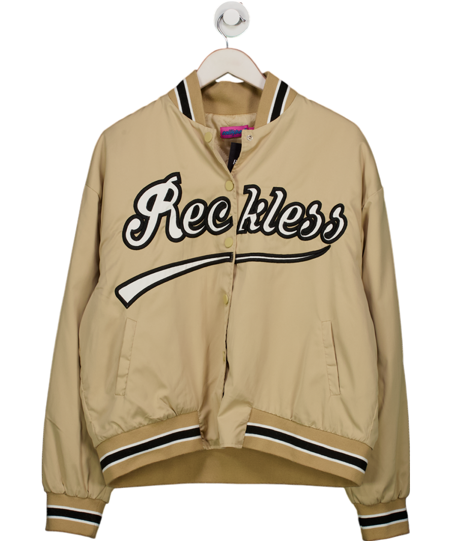 Edikted Beige 'reckless' Varsity Bomber Jacket UK L