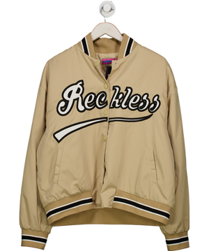 Edikted Beige 'reckless' Varsity Bomber Jacket UK L