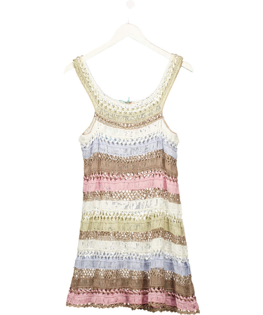 MY BEACHY SIDE Cream Pastel Crea / Pink / Blue Cleo Hand-crocheted Dress UK S