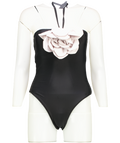 Club L Black & Grey Halter-neck Swimsuit With Corsage UK 6