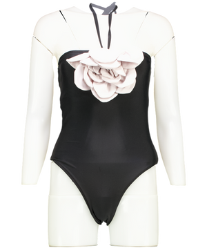 Club L Black & Grey Halter-neck Swimsuit With Corsage UK 6