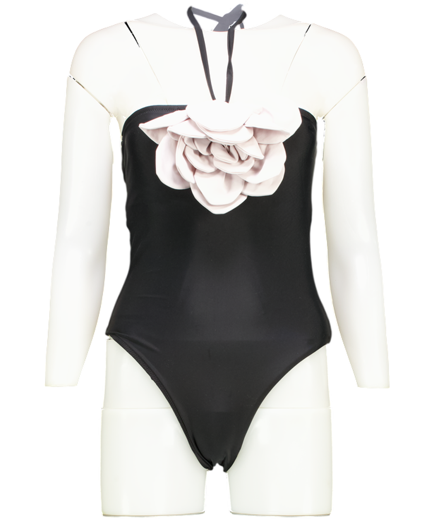Club L Black & Grey Halter-neck Swimsuit With Corsage UK 6