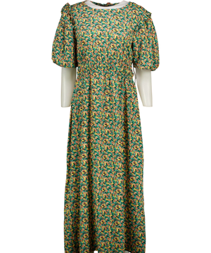 Topshop Multicoloured Floral Puff Sleeve Cape Back Midi Dress UK 14
