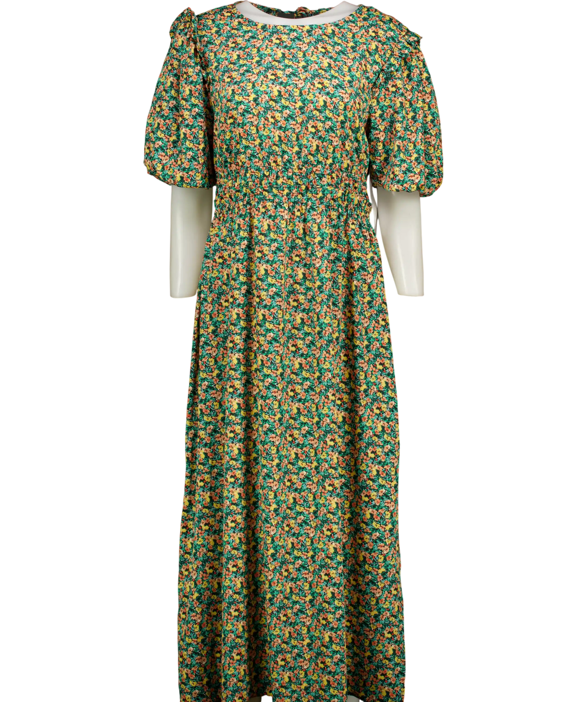 Topshop Multicoloured Floral Puff Sleeve Cape Back Midi Dress UK 14