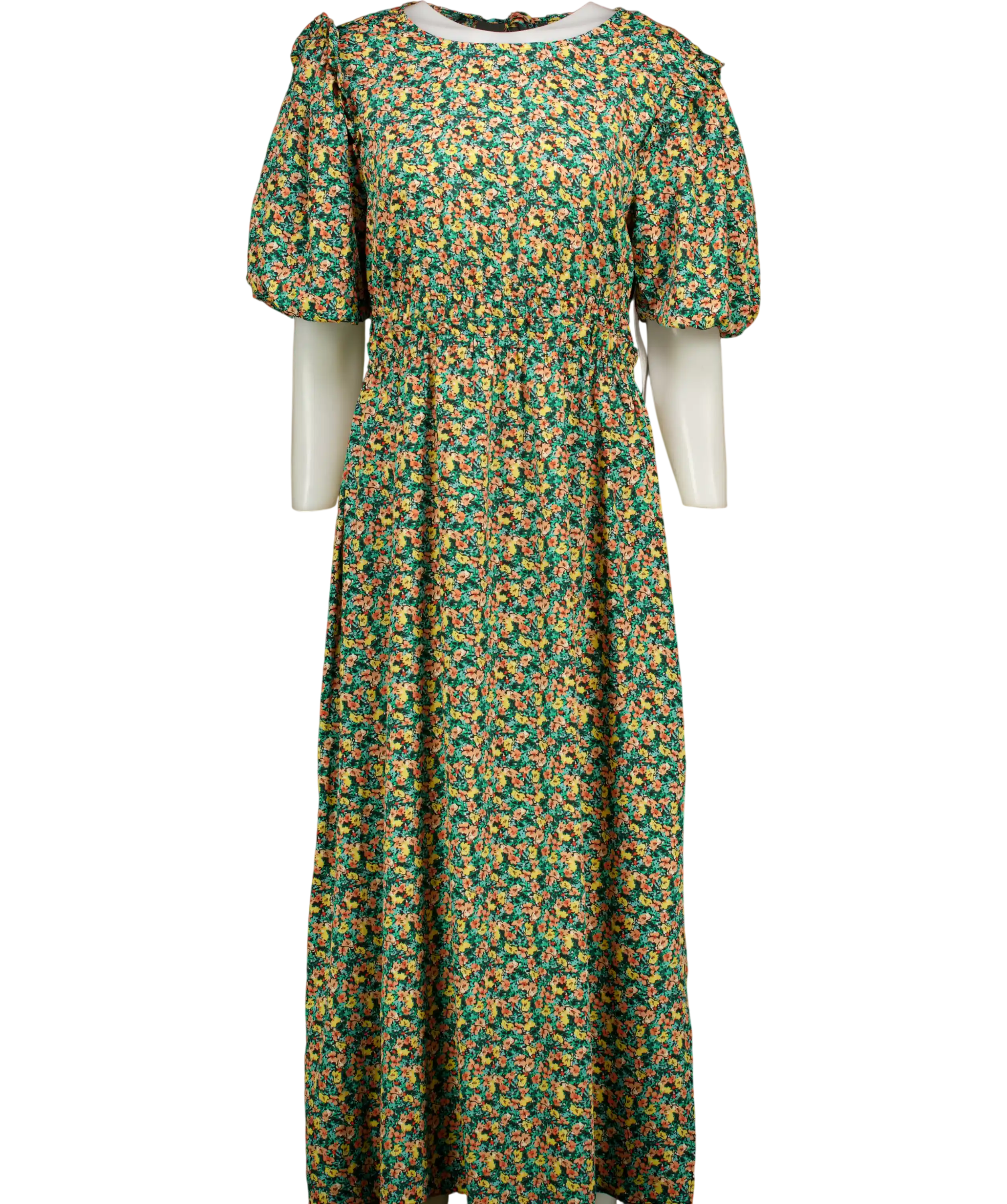 Topshop Multicoloured Floral Puff Sleeve Cape Back Midi Dress UK 14