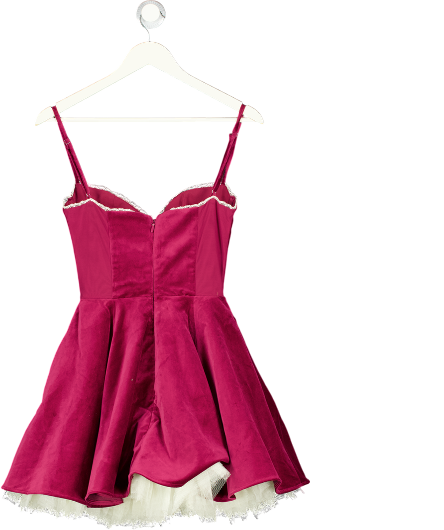 House of CB Minimoiselle Burgundy Red  Velvet Tulle Mini Dress UK S