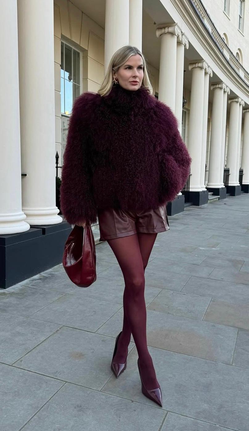 DUCIE LONDON Red Burgundy Rochelle Shearling Coat UK M