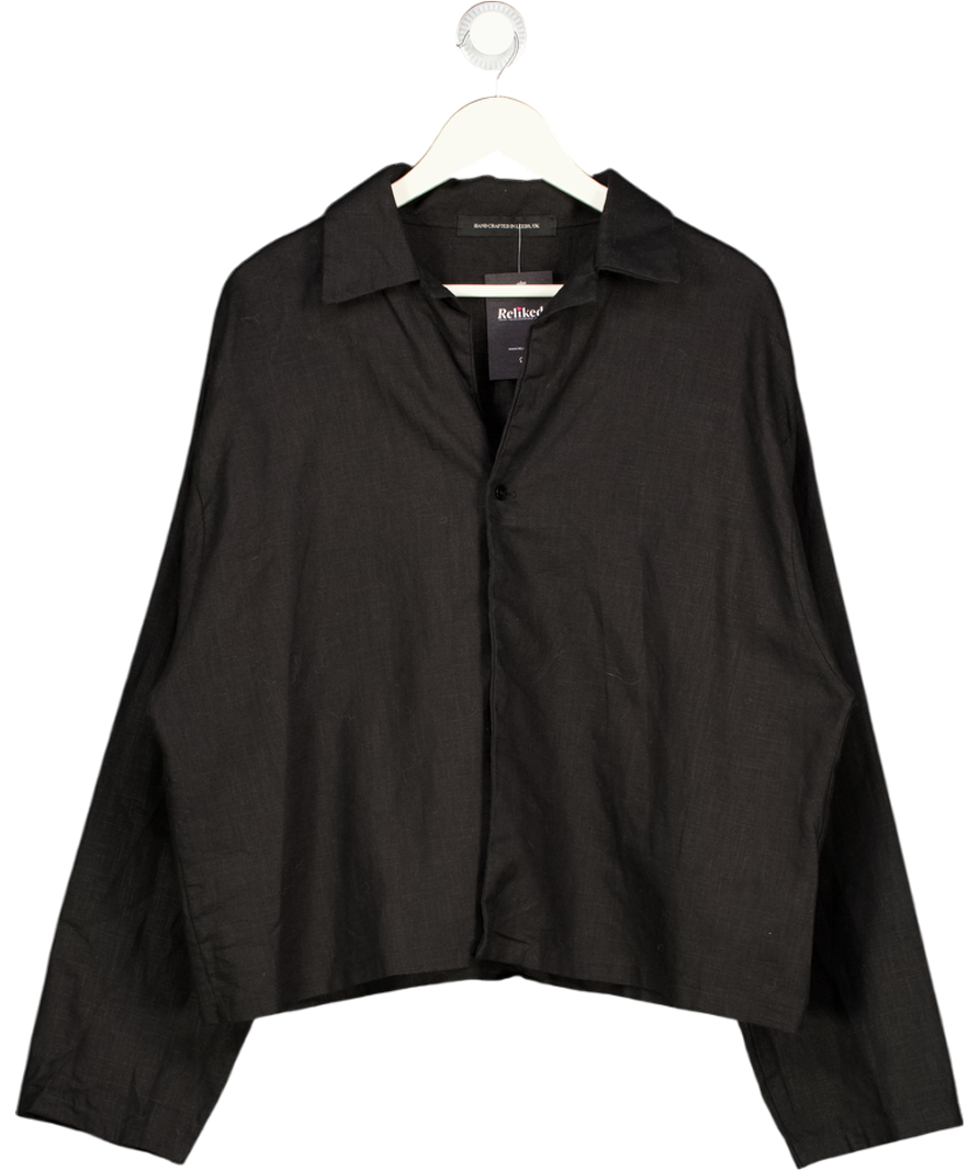 GLORYDAYS Black Single Button Crop Fit Layered Linen Shirt UK L