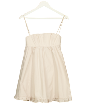 OH POLLY Beige Frill Detail Cotton Mini Dress UK 6
