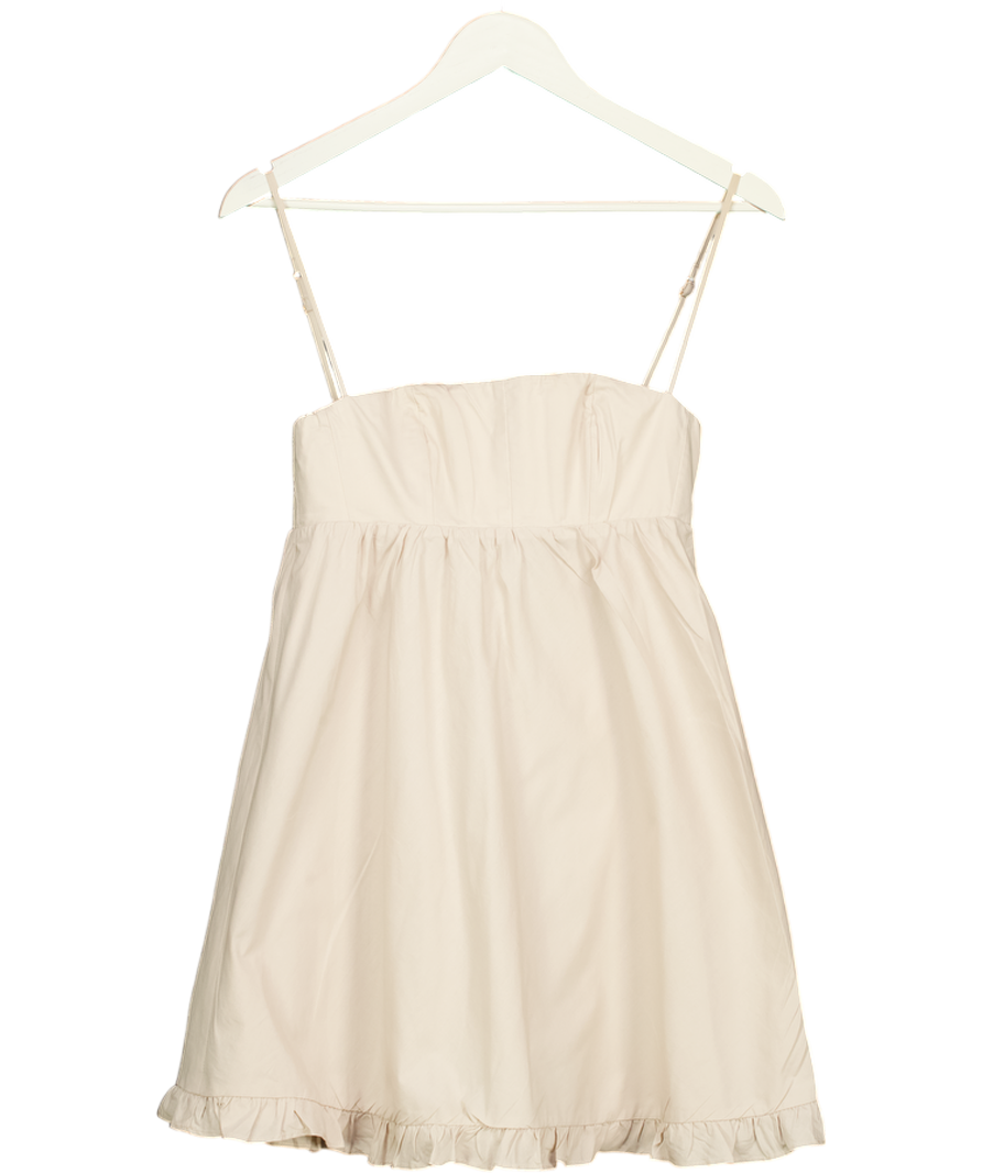 OH POLLY Beige Frill Detail Cotton Mini Dress UK 6