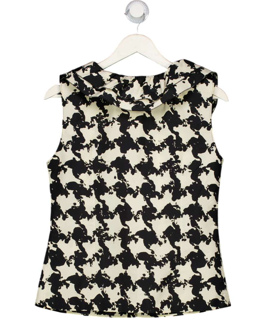 Moschino Black E224 Sleeveless Ruffled Print Blouse UK 10