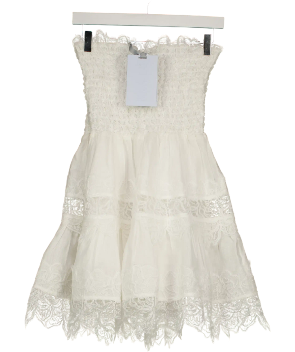 WAIMARI White Linen Brisa Lace Trim Mini Dress UK XS
