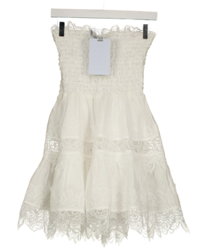 WAIMARI White Linen Brisa Lace Trim Mini Dress UK XS