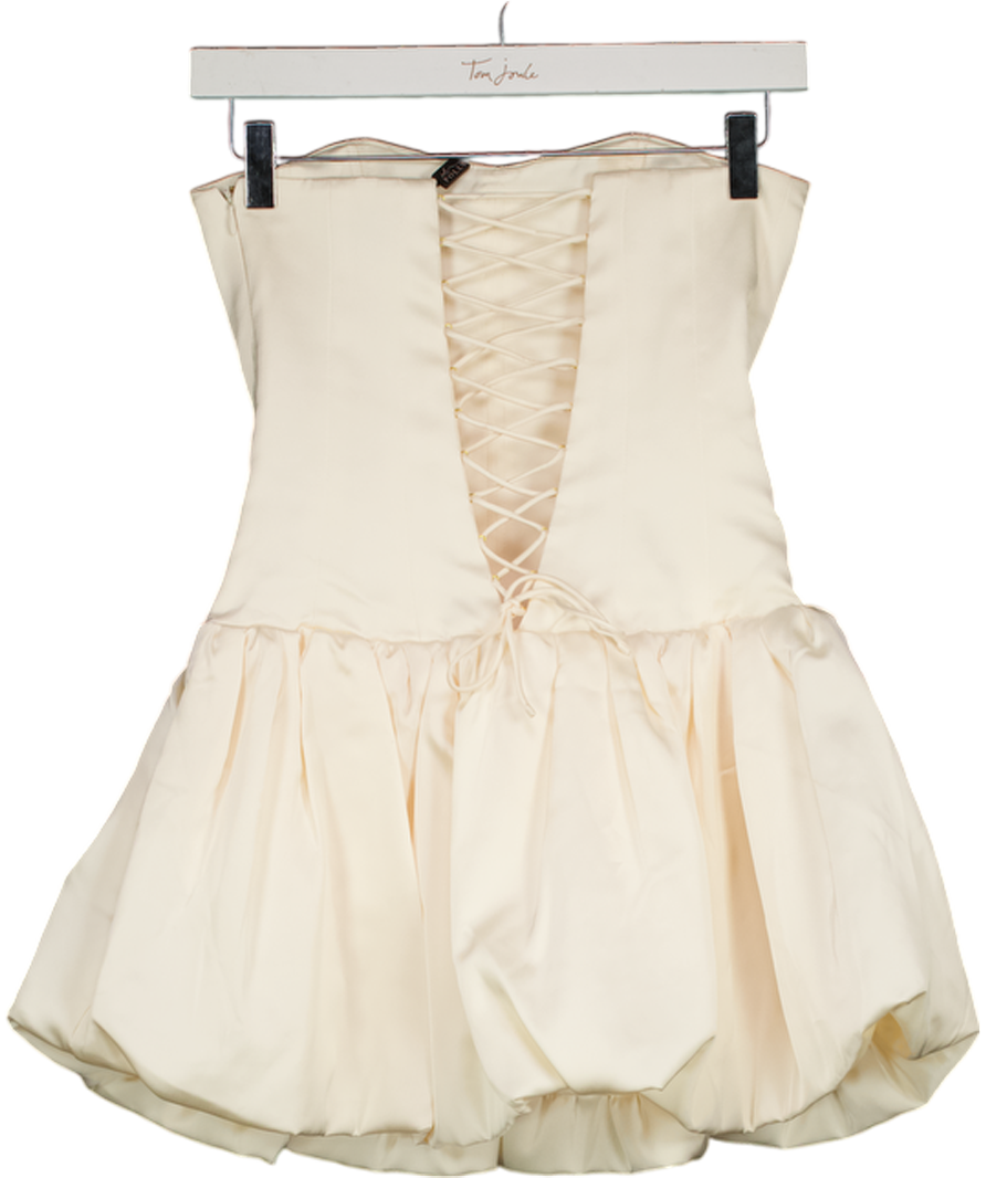 OH POLLY Cream Fabiola Lace-up Bubble Hem Corset Mini Dress (built-in Shorts) UK 6
