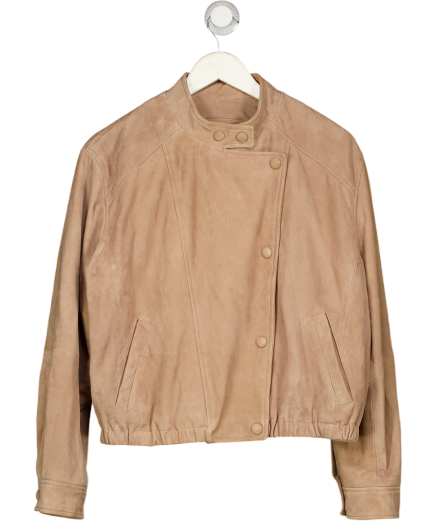 1526EHOT65243KNOW Beige Pure Suede Pilot Bomber Jacket, Natural UK S