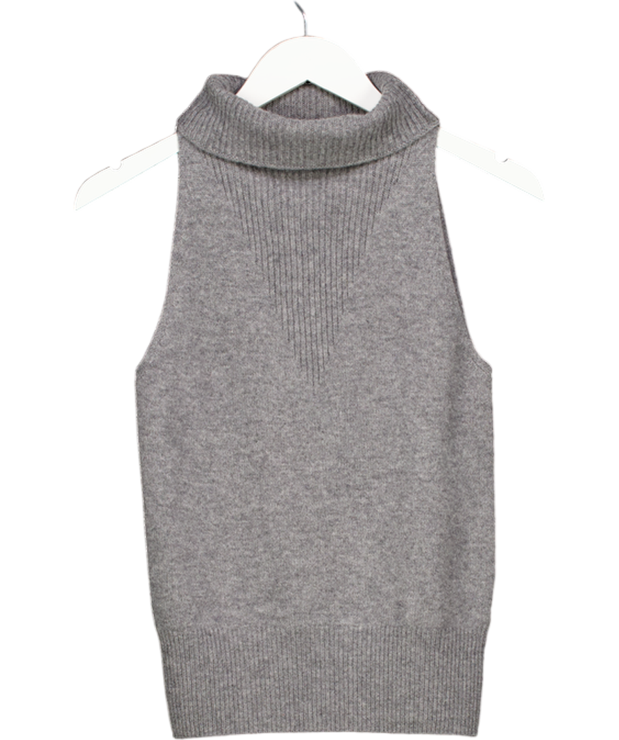 DEERING Grey Wool & Cashmere Blend Sleeves Roll Neck Top UK S