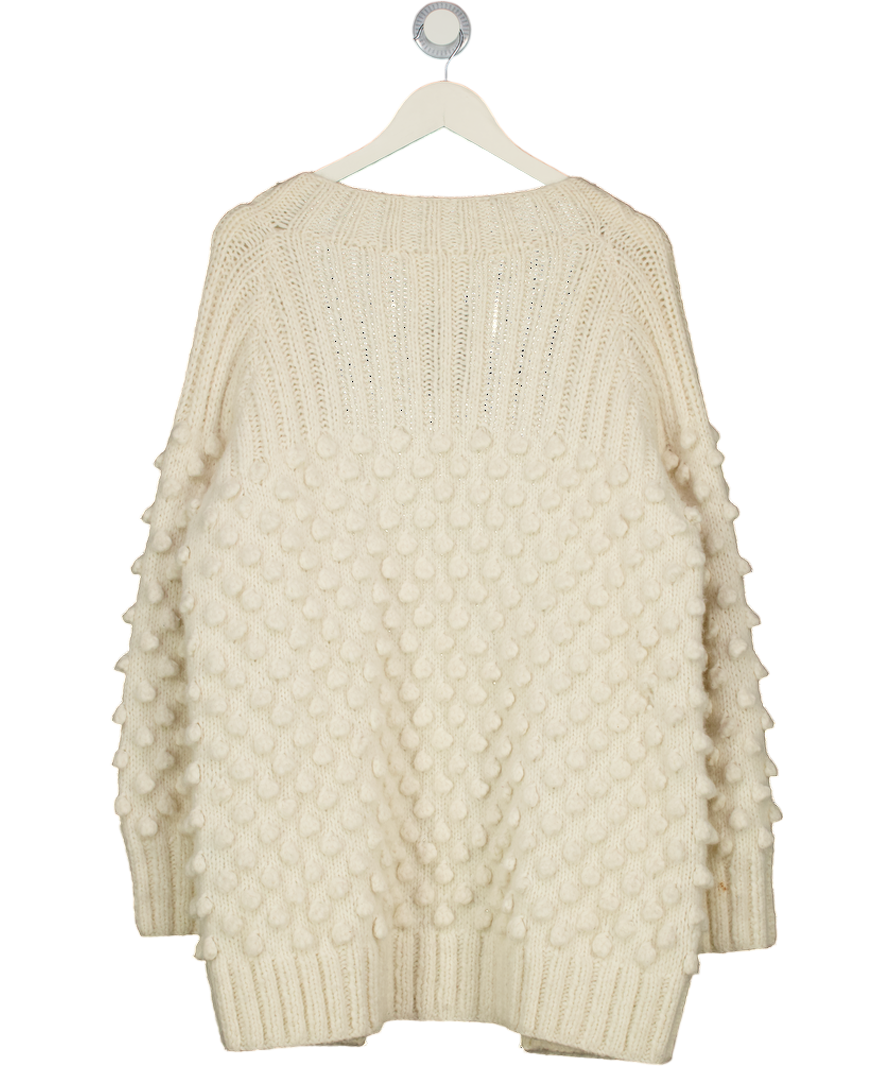 ELEVEN SIX Cream Merino Wool Blend Chunky Bobble Knit Longline Cardigan One Size