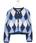 ANTHROPOLOGIE Blue Argyle Cardigan UK S