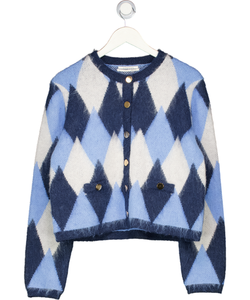ANTHROPOLOGIE Blue Argyle Cardigan UK S