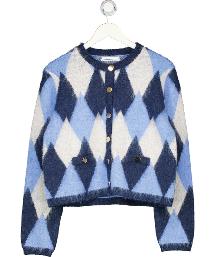 ANTHROPOLOGIE Blue Argyle Cardigan UK S