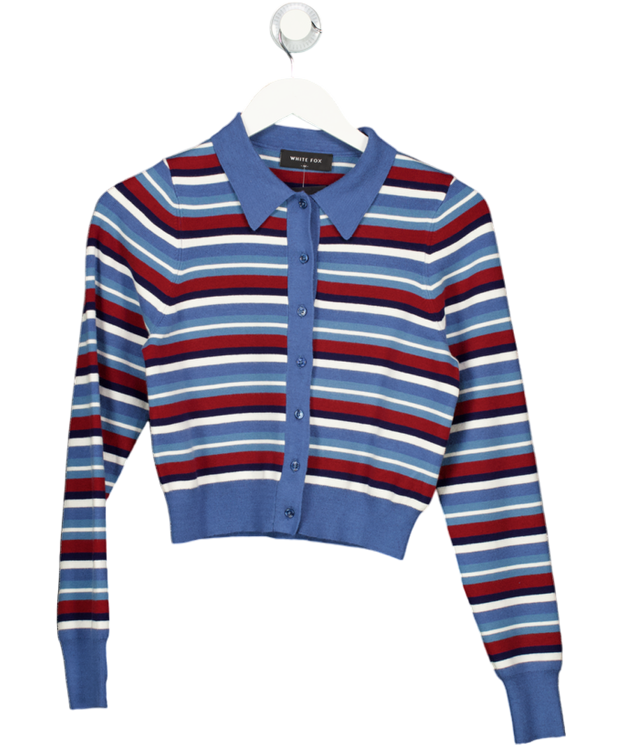 White Fox Blue Inner Smile Stripe Knit Cardigan Skyline Borders UK M