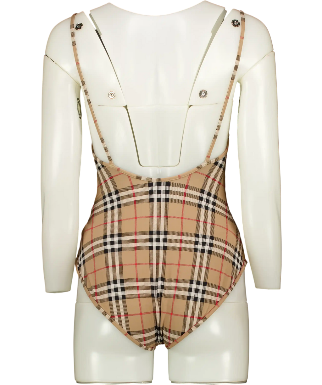 BURBERRY Archive Beige Iconic Check One-piece Swimsuit UK S