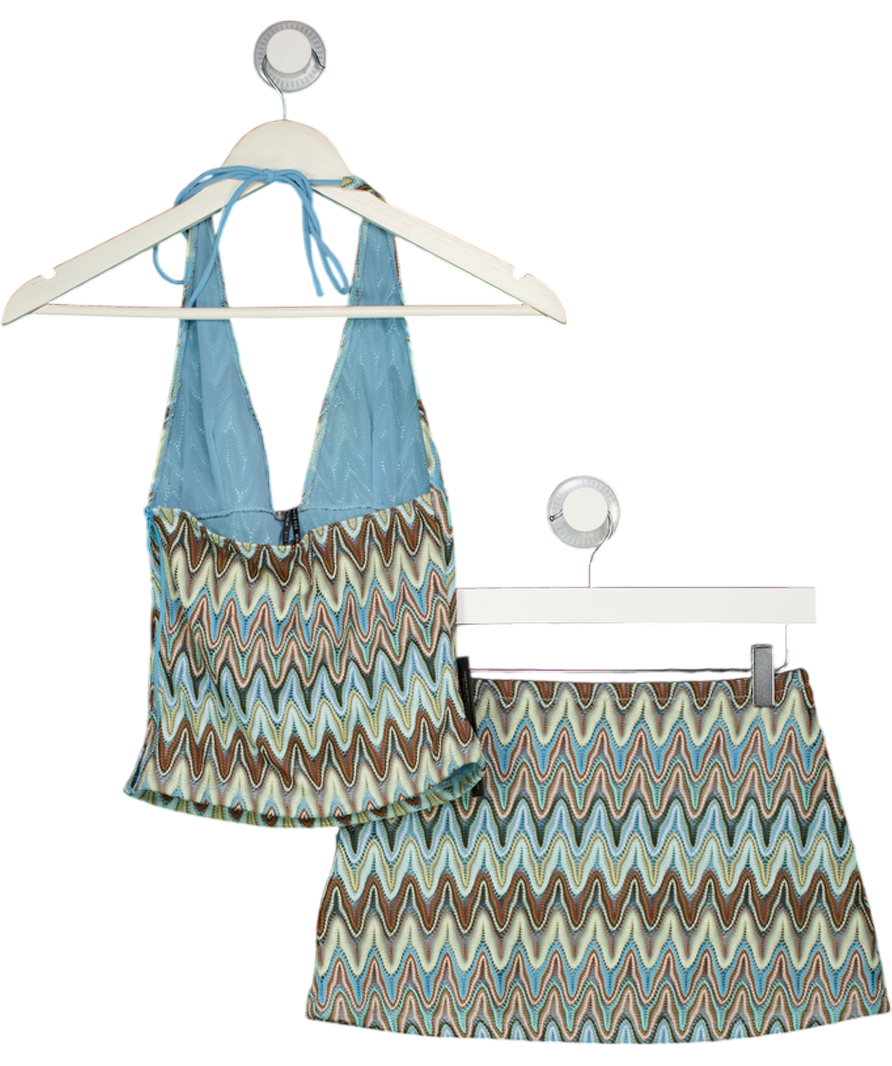 WHITE FOX Blue 2-piece Rebel Hour Top And Mini Skirt Set UK XS