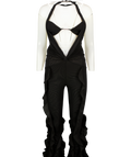 THE KRIPT Black Mesh Frill Detail Cut Out Jumpsuit UK S