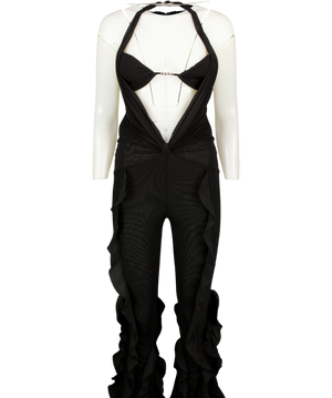 THE KRIPT Black Mesh Frill Detail Cut Out Jumpsuit UK S