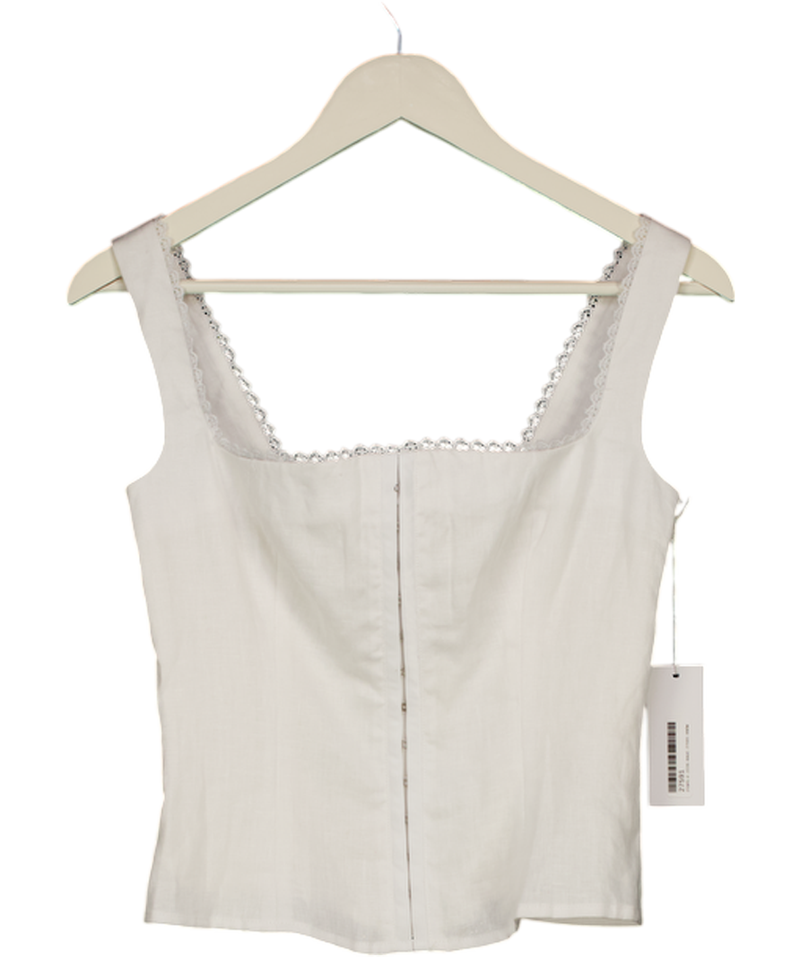 REFORMATION White Linen Square Neck Corset Top With Lace Trim Us6 UK 10