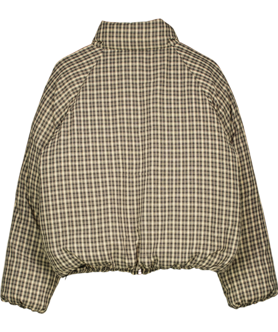 Topshop Micro Check Funnel Neck Puffer Jacket In Black & Beige UK S