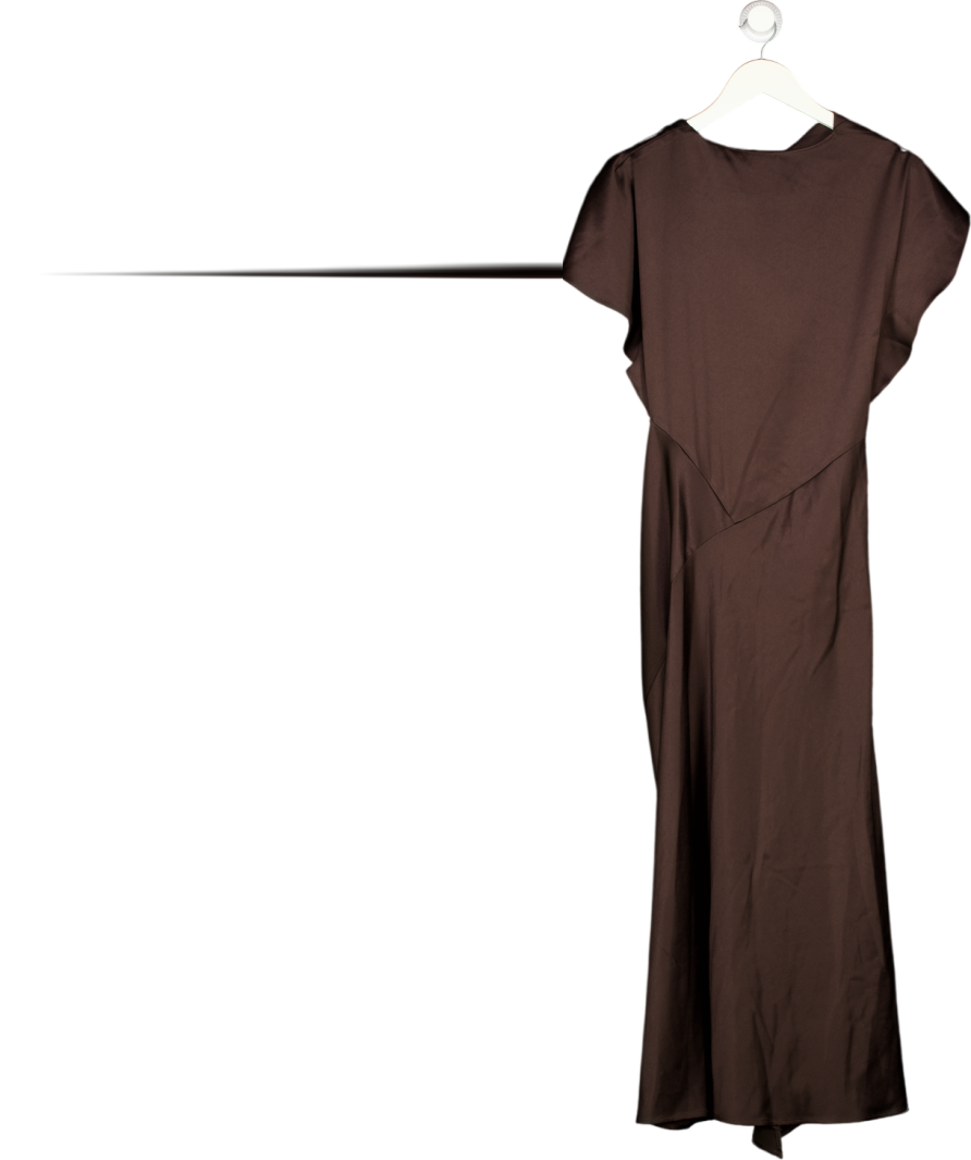 REISS Sasha Satin Drape-detail Midi Dress In Chocolate Brown UK 8