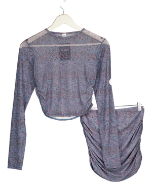 GRACE JACOB 2-piece Blue Printed Mesh Priya Top And Mini Skirt Cover Up Set UK M