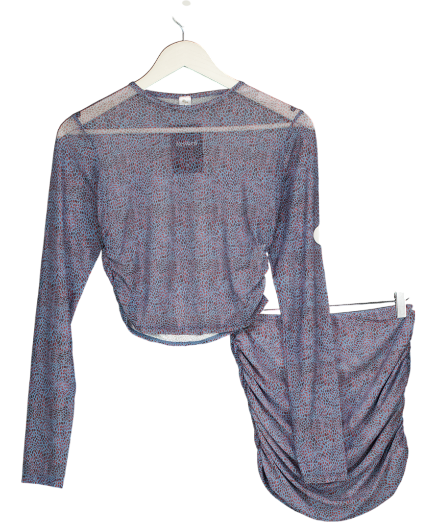 GRACE JACOB 2-piece Blue Printed Mesh Priya Top And Mini Skirt Cover Up Set UK M