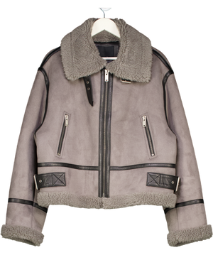 MO&Co. Grey Suede Textured Faux Shearling Jacket UK L