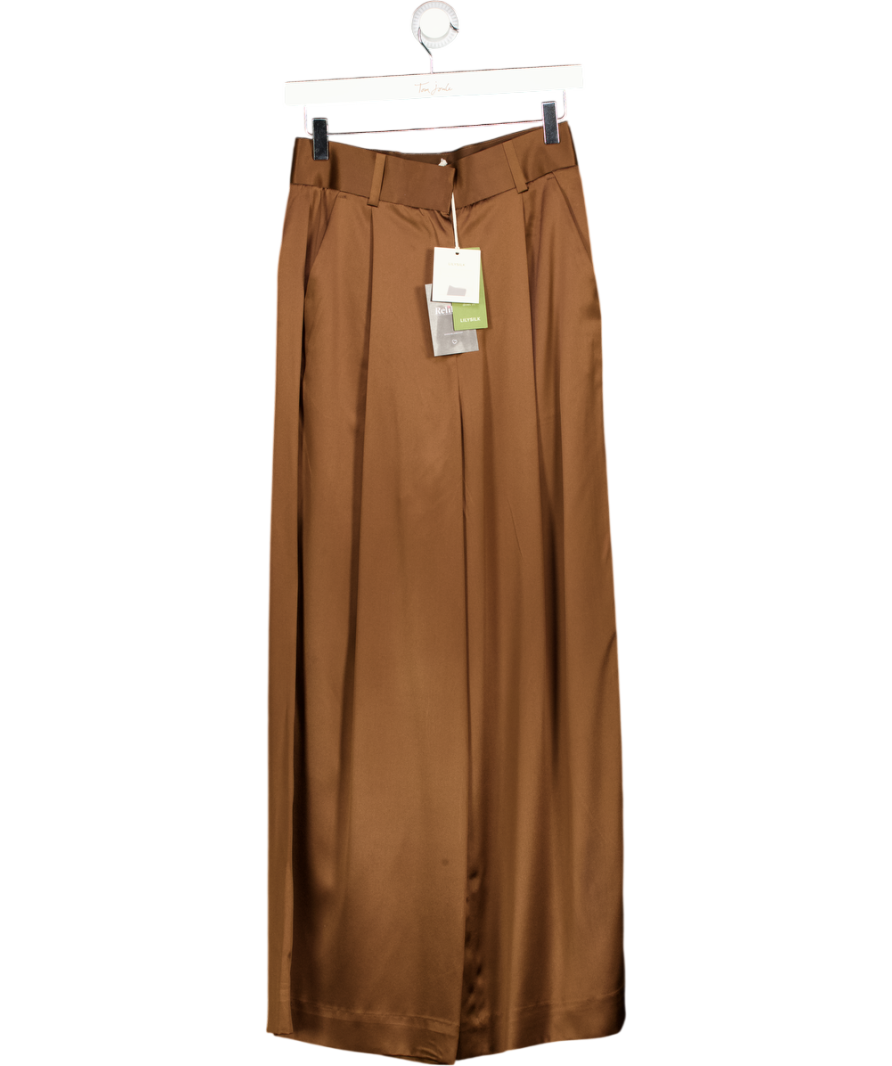 LILYSILK Chocolate Brown 100% Mulberry Silk Wide Leg Trouser Us2 UK 6