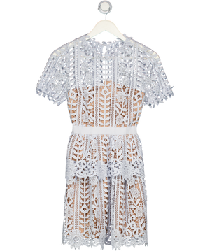 SELF PORTRAIT Light Blue Guipure Lace Mini Dress UK 6