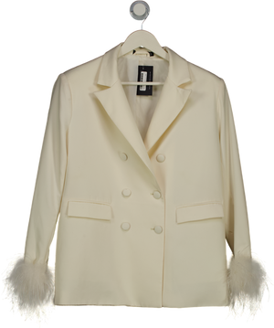 Nasty Gal Cream Feather Trim Suit Blazer UK 8