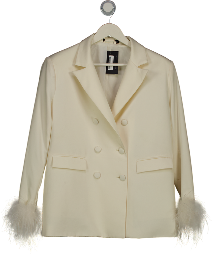 Nasty Gal Cream Feather Trim Suit Blazer UK 8