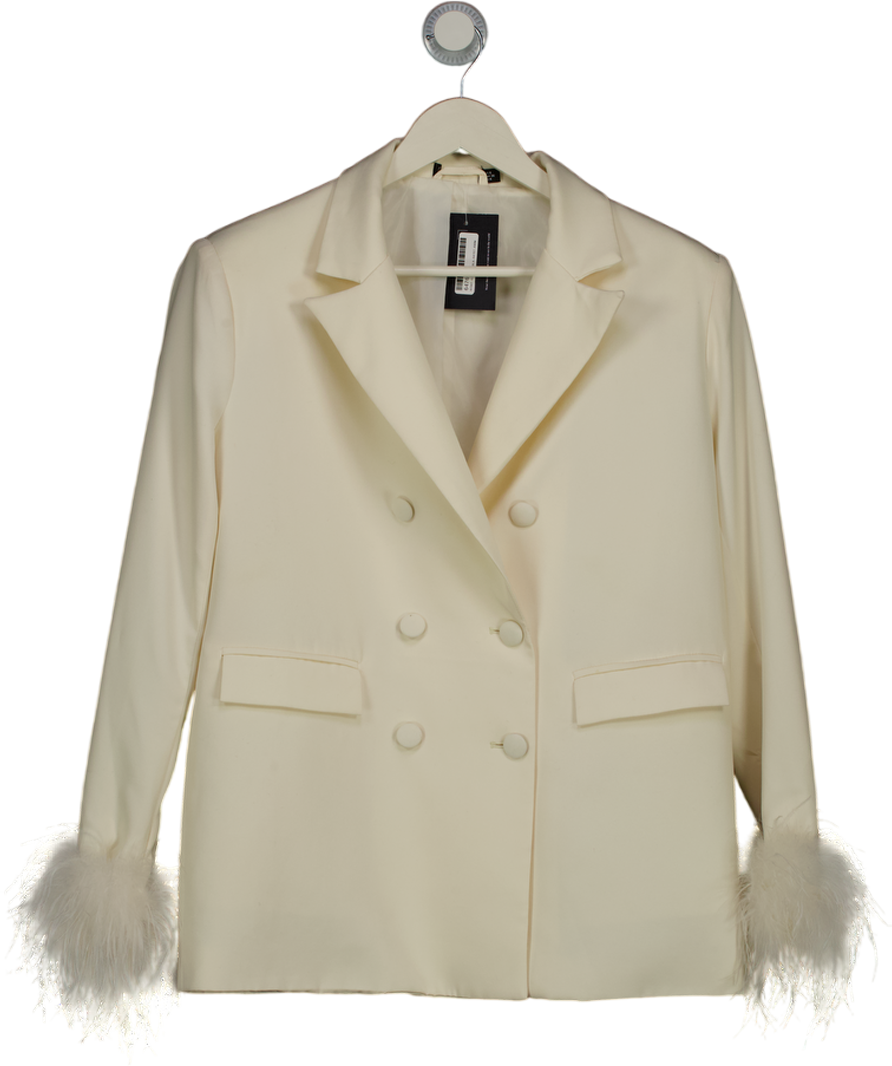 Nasty Gal Cream Feather Trim Suit Blazer UK 8