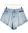 PINKO Blue Denim A-line Crystal Embellished Logo Shorts W26