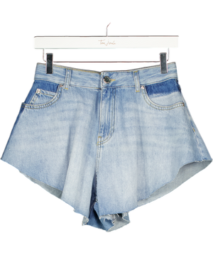 PINKO Blue Denim A-line Crystal Embellished Logo Shorts W26