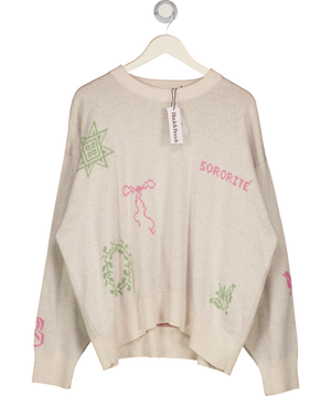 BLACK & BEECH Cream Cross Stitch Sororitie Jumper UK XXL