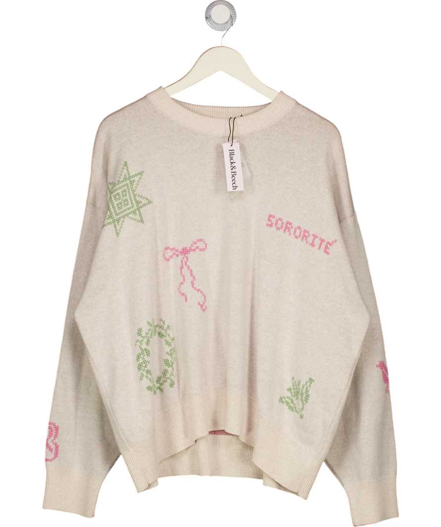 BLACK & BEECH Cream Cross Stitch Sororitie Jumper UK XXL