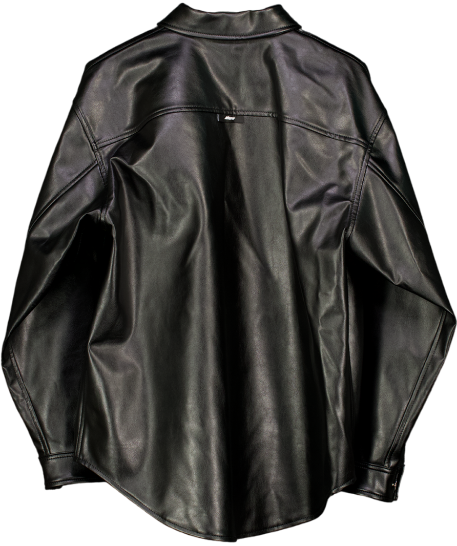MSGM Black Structured Faux Leather Pocket Shirt Sz41 UK XL