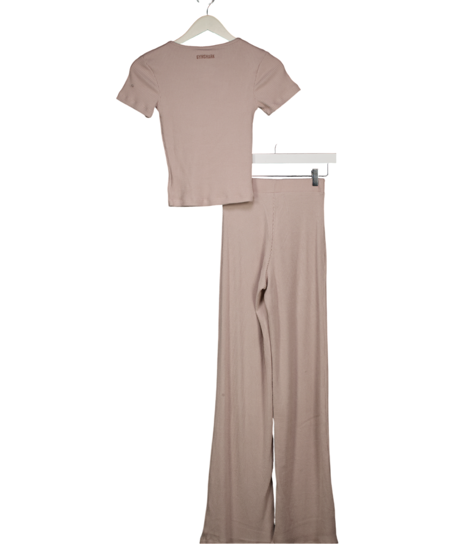 gymshark Nude 2-piece Supersoft Straight Leg Logo Pants And Top Set UK XS