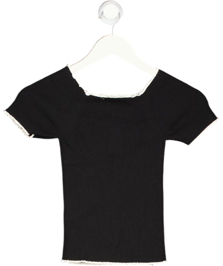 SANDRO Black Rib Knit Top With Ivory Lace Trim Sz1 UK S