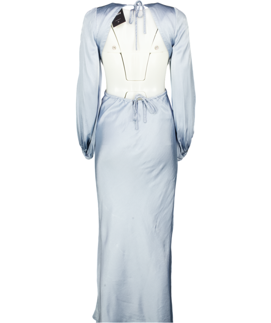 SHONA JOY Powder Blue Satin Open Back Long Sleeve Maxi Dress UK 6