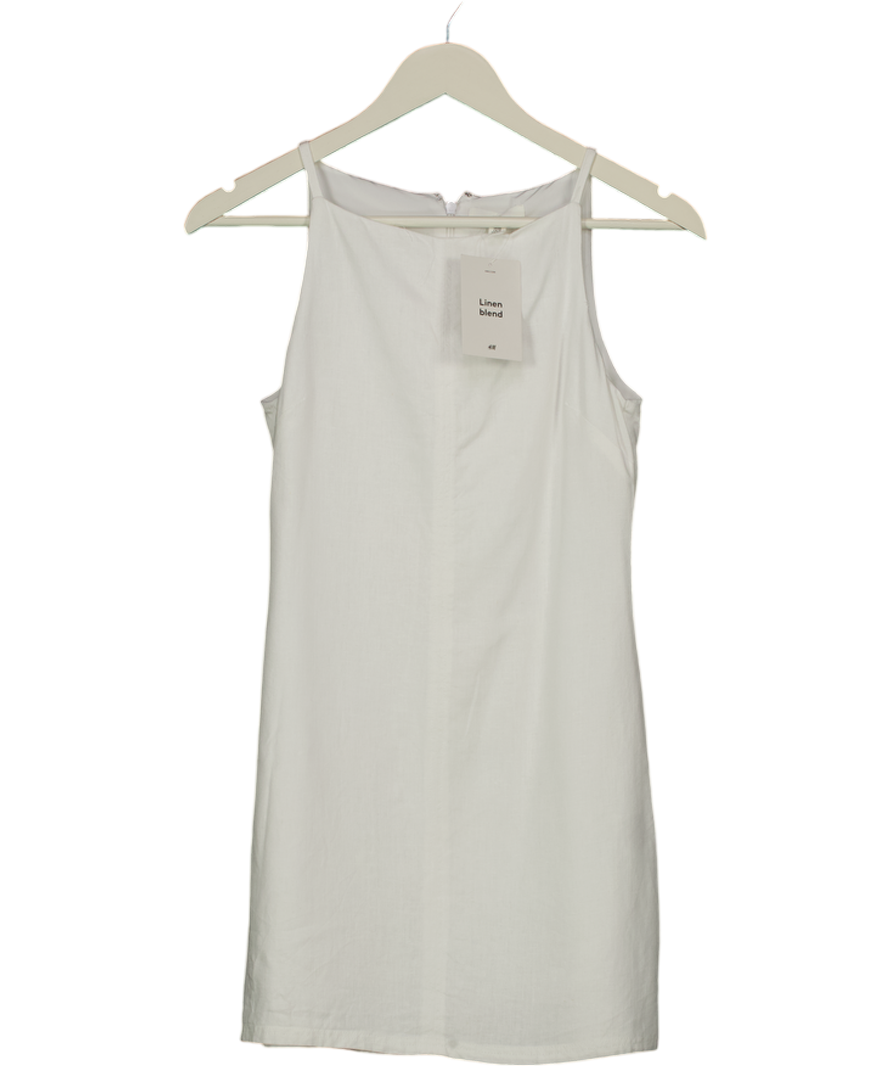 H&M White Linen Blend Square Neck Mini Dress UK XS